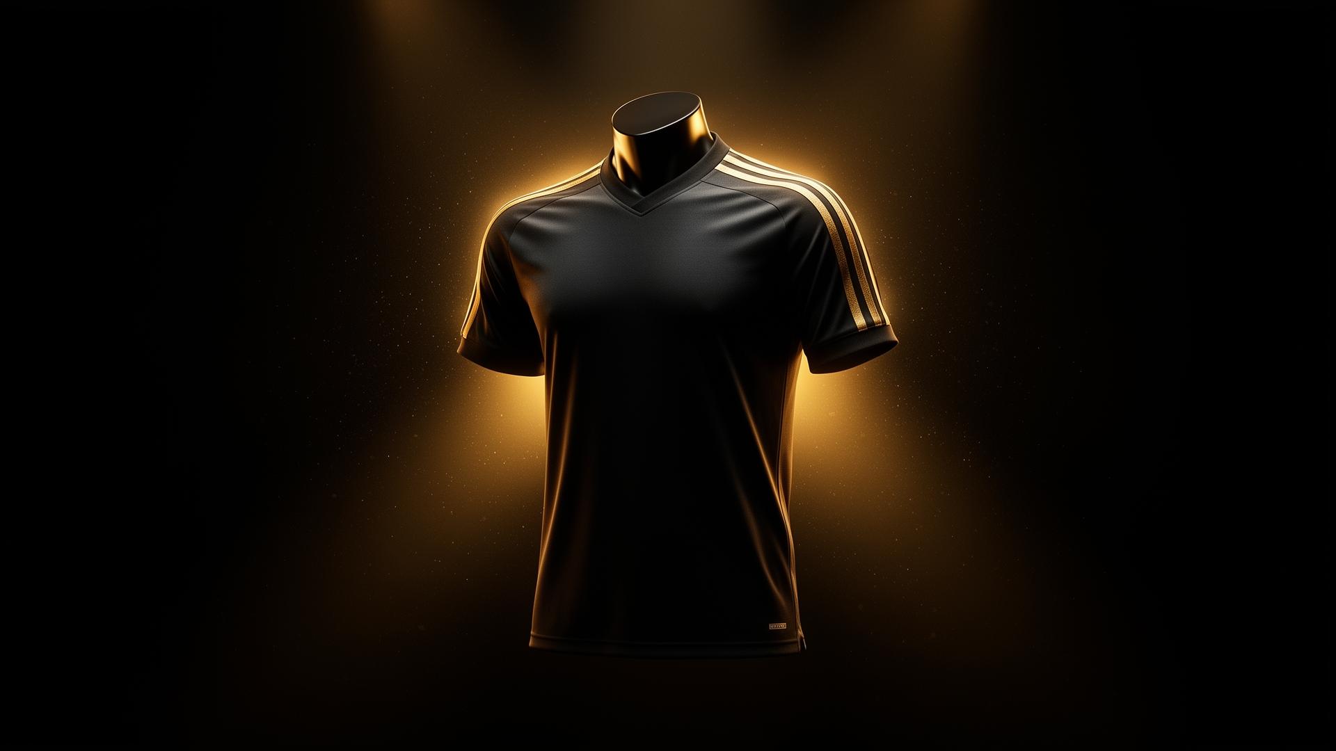 Maillot football premium éclairé sur fond noir studio